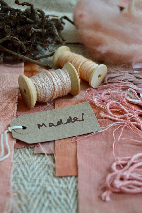 Madder dyed linen, wool & silk in Southeast England Fibreshed