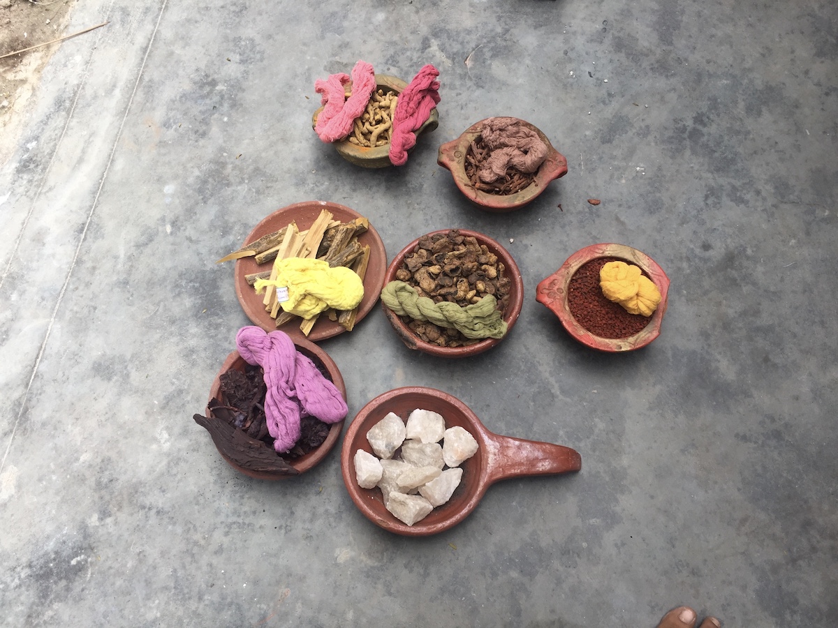 Natural dyes and the colors they create, at Wrukshatone in Erode, Tamil Nadu. Photo credit_ Harpreet Singh