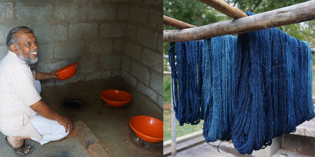 Indigo vats and indigo organic cotton yarn Tula cotton India
